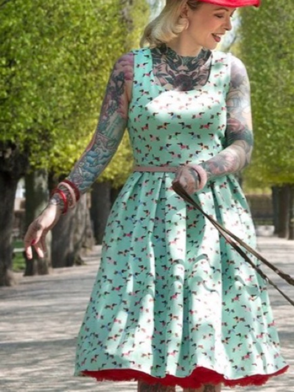 Modcloth Retro Mint Dachshund Print Fit & Flare Dress xl - Picture 2 of 7
